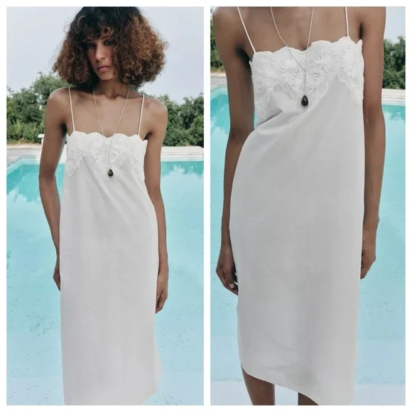 NWT ZARA EMBROIDERED STRAP DRESS Small S - Picture 3 of 6